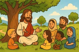 Jesus teaching parables to a crowd